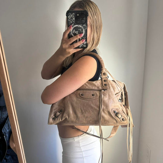 Authentic Balenciaga City Bag in Cream/light Brown