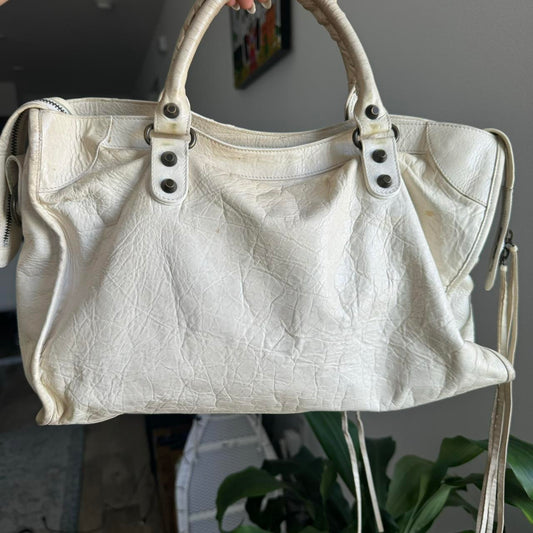 Authentic Balenciaga City Bag – White Lambskin