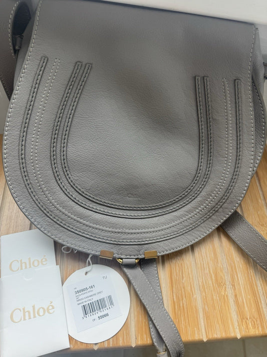 Authentic Chloé Marcie Medium Saddle Bag Cashmere Grey Leather Crossbody