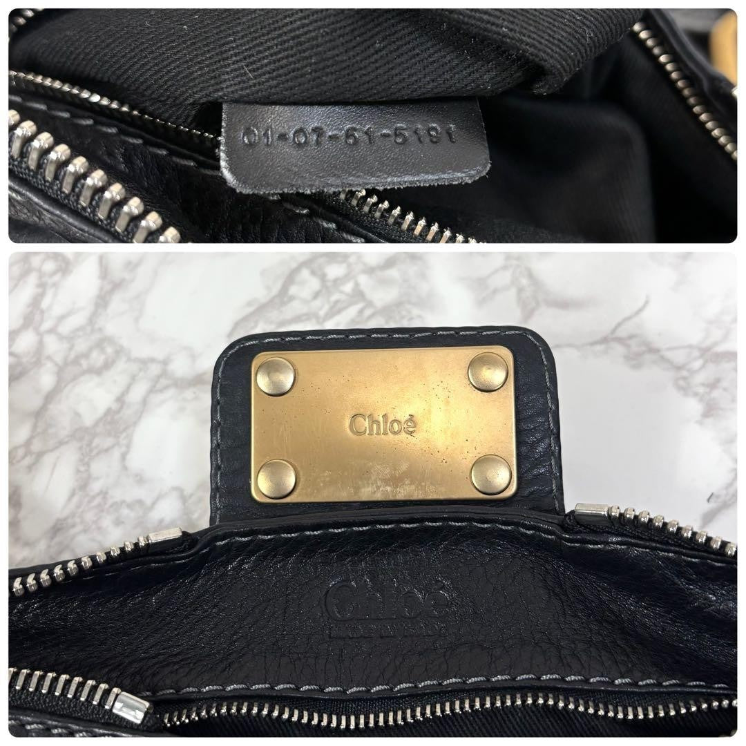 Chloe paddington handbag shoulder bag medium black leather w dustbag 20 36 20cm