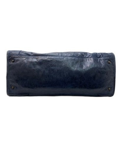 Auth Balenciaga The Work City Tote Bag Navy Blue Leather Handbag 132110 Italy