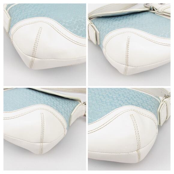 coach soho y2k blue white jacquard leather bag