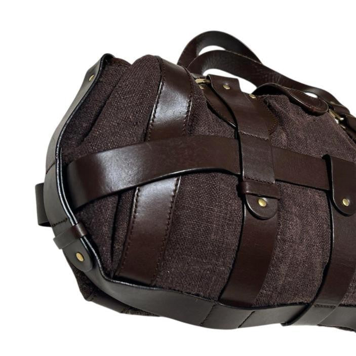 RARE Chloe Kerala brown Canvas Leather Handbag Tote Bag Gold Horse Charm