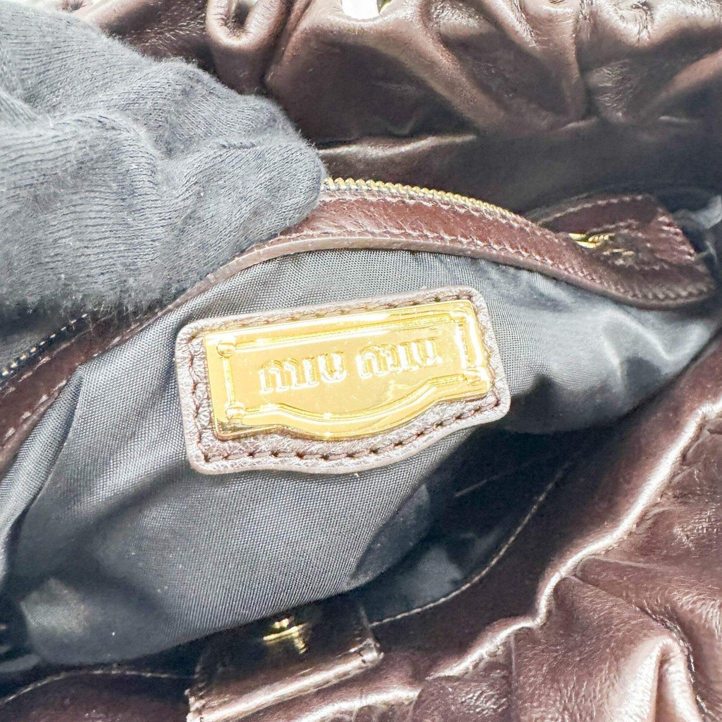 MIU MIU Vitello Dark Brown Leather Two Way Bag