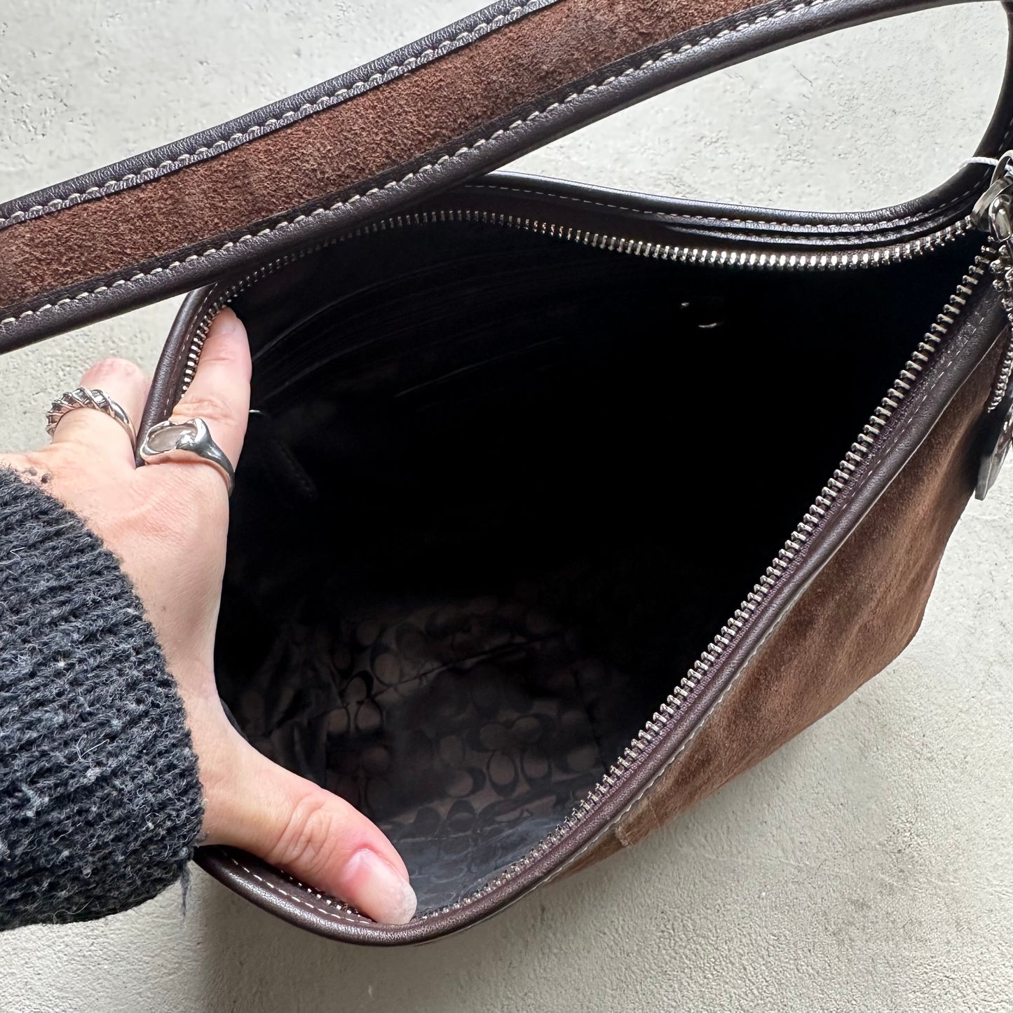 vintage y2k coach brown suede croissant ergo style shoulder bag