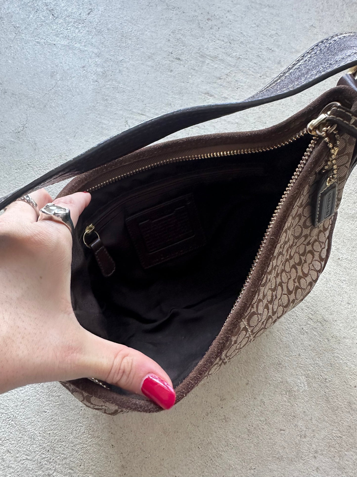 vintage y2k coach croissant suede shoulder bag