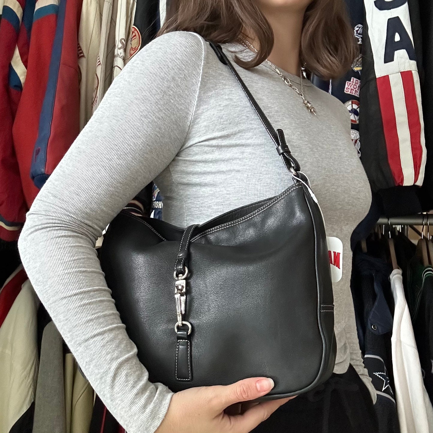 vintage y2k coach black leather shoulder bag 13