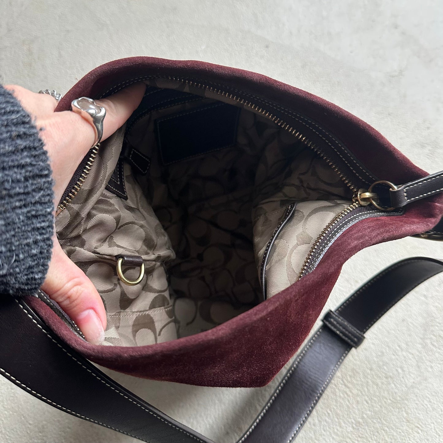 vintage coach red suede shoulder bag