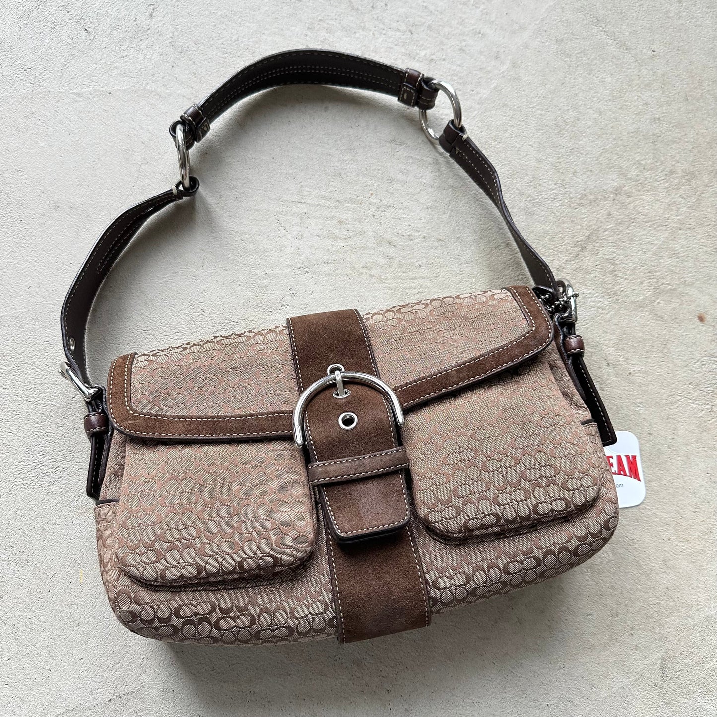 vintage y2k coach brown canvas square soho leather shoulder bag