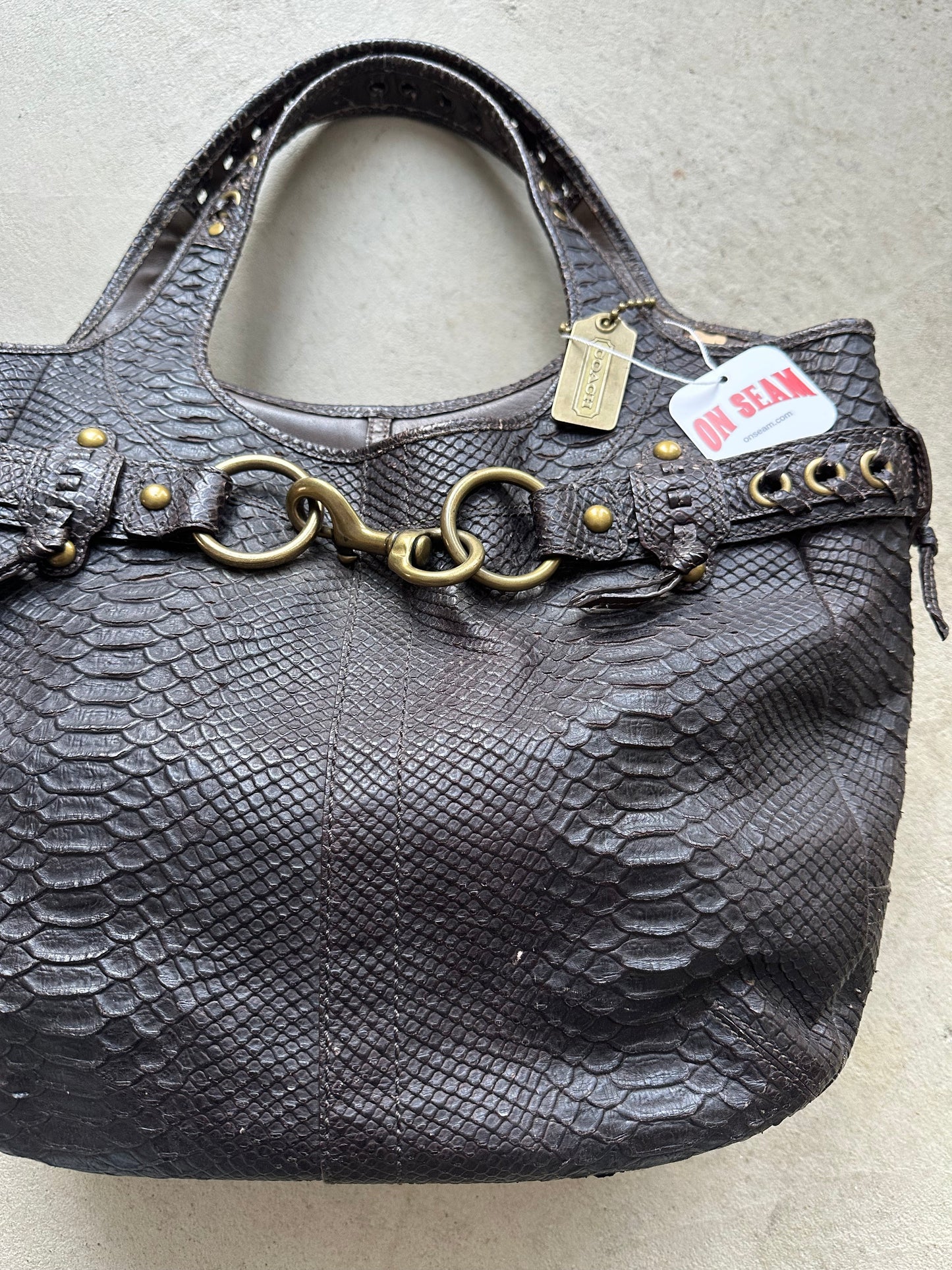 rare coach python embossed leather ergo style tote bag