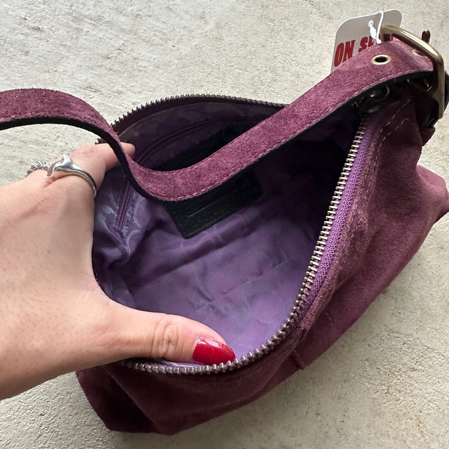 vintage y2k coach purple suede baguette shoulder bag