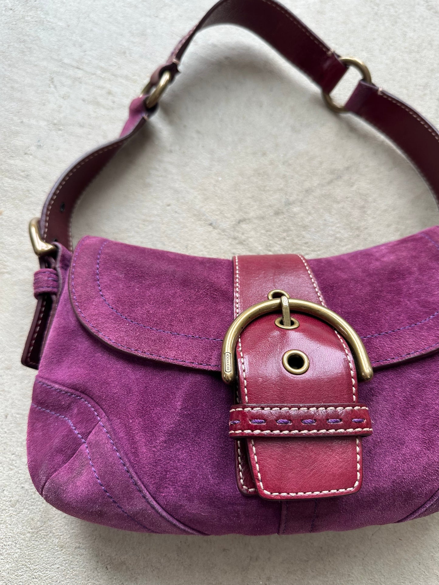 vintage purple suede coach soho shoulder bag