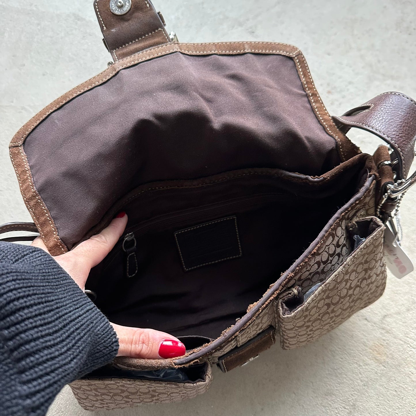 vintage y2k coach brown canvas square soho leather shoulder bag