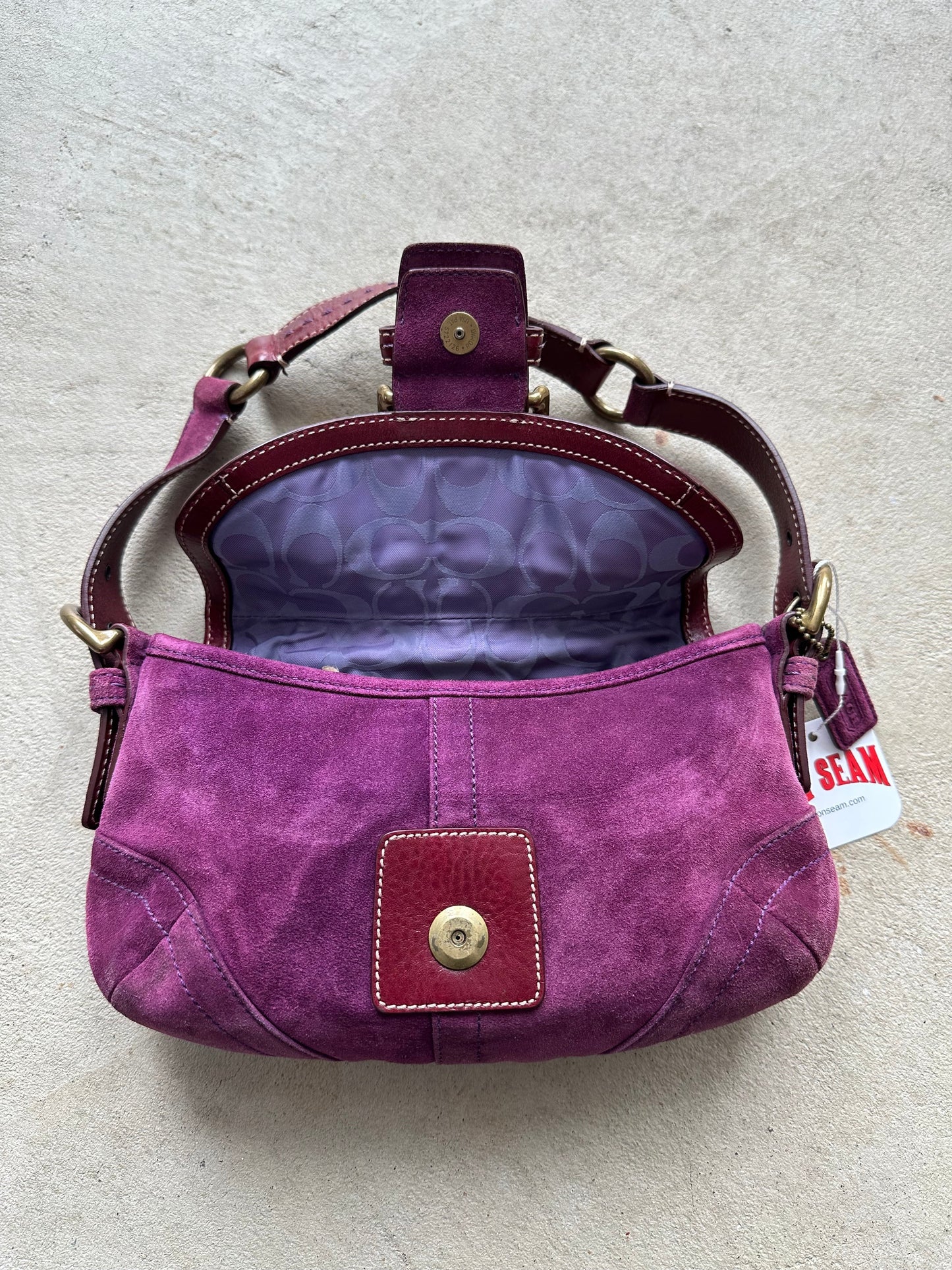vintage purple suede coach soho shoulder bag
