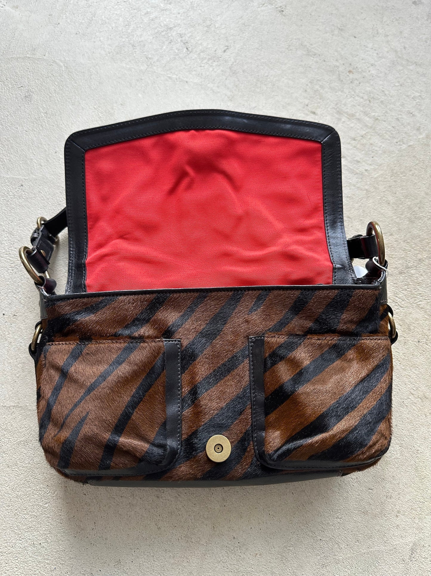 rare vintage y2k coach tiger print pony hair shoulder bag