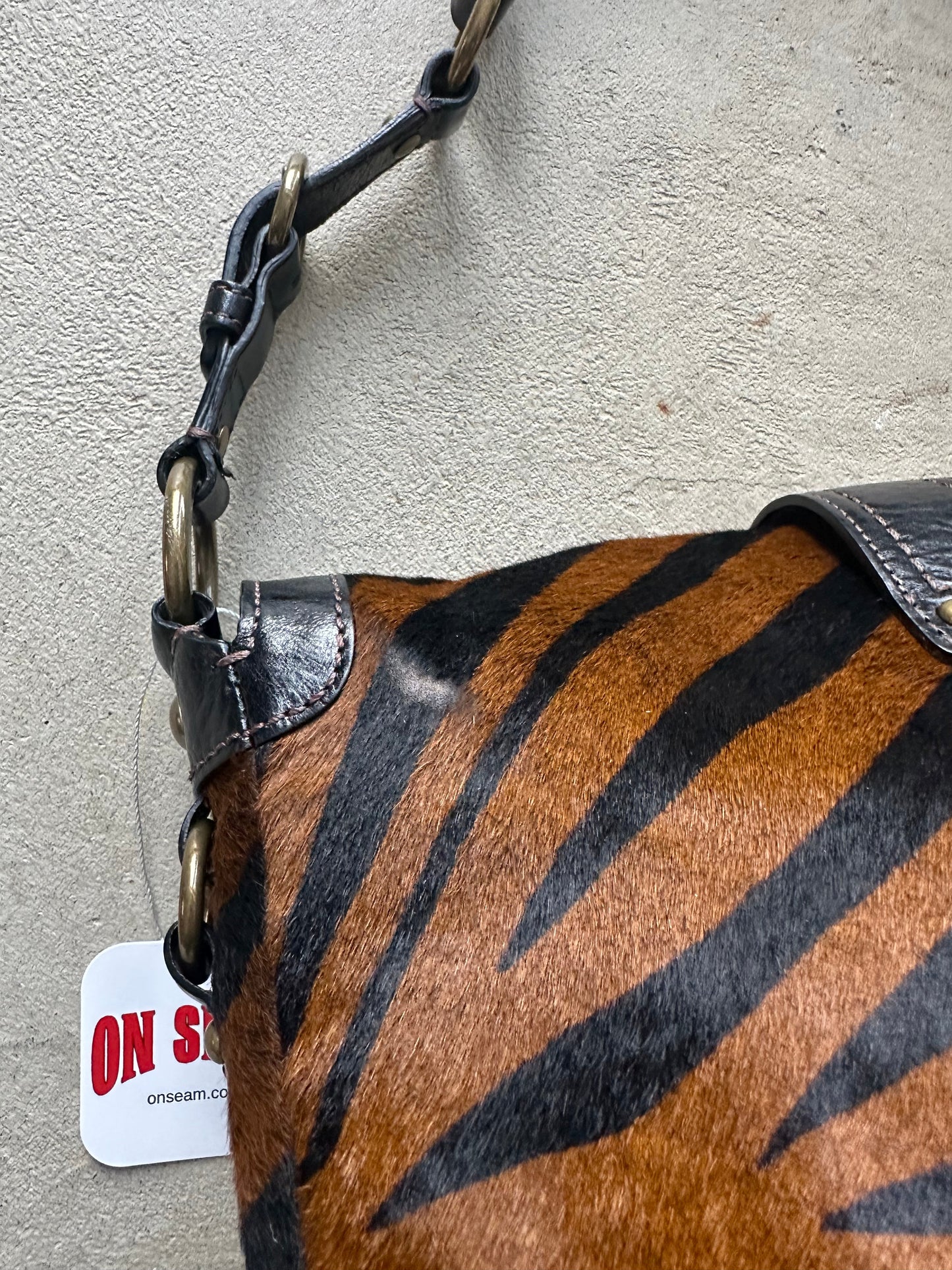 rare vintage y2k coach tiger print pony hair shoulder bag