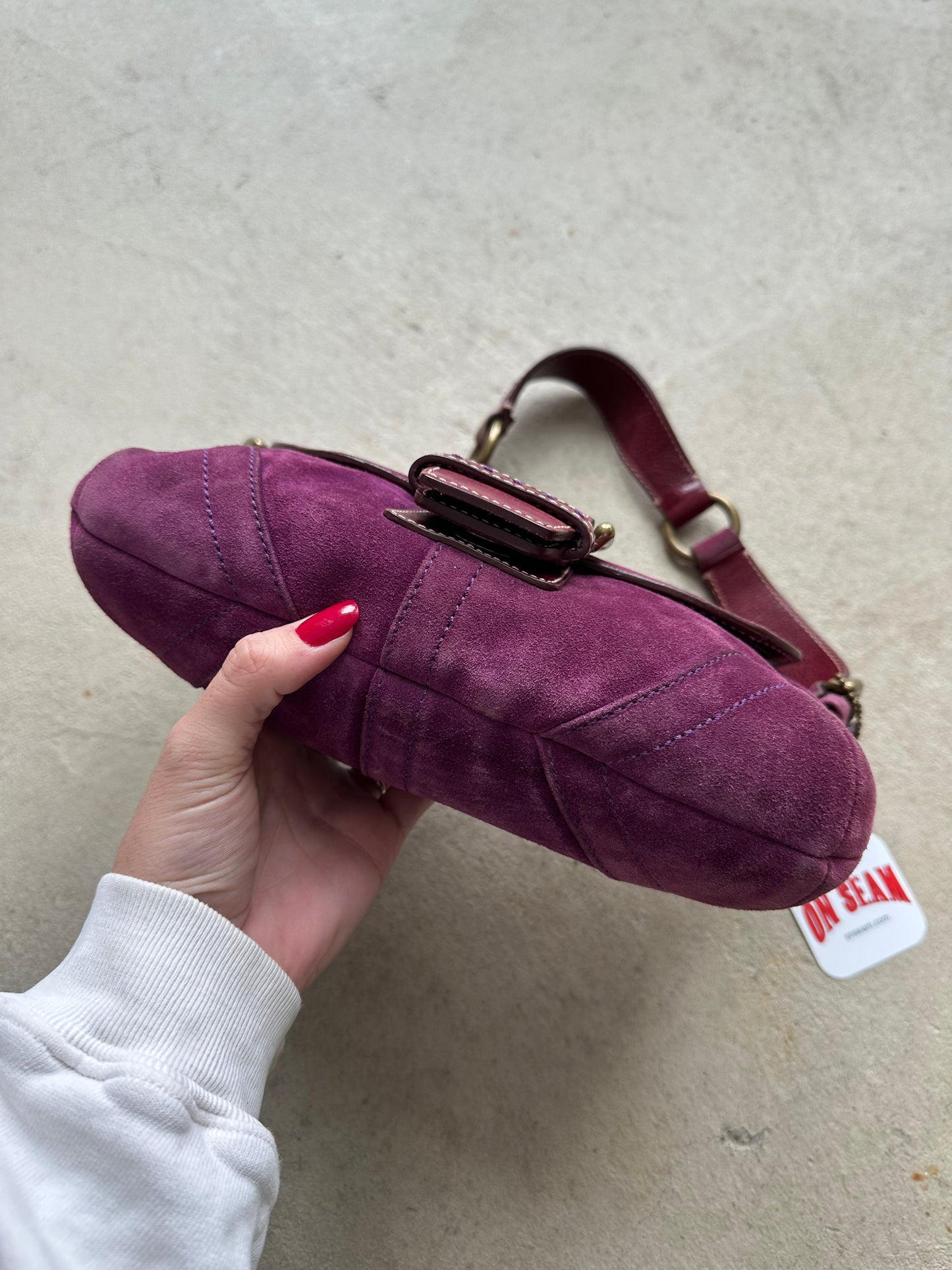 vintage purple suede coach soho shoulder bag