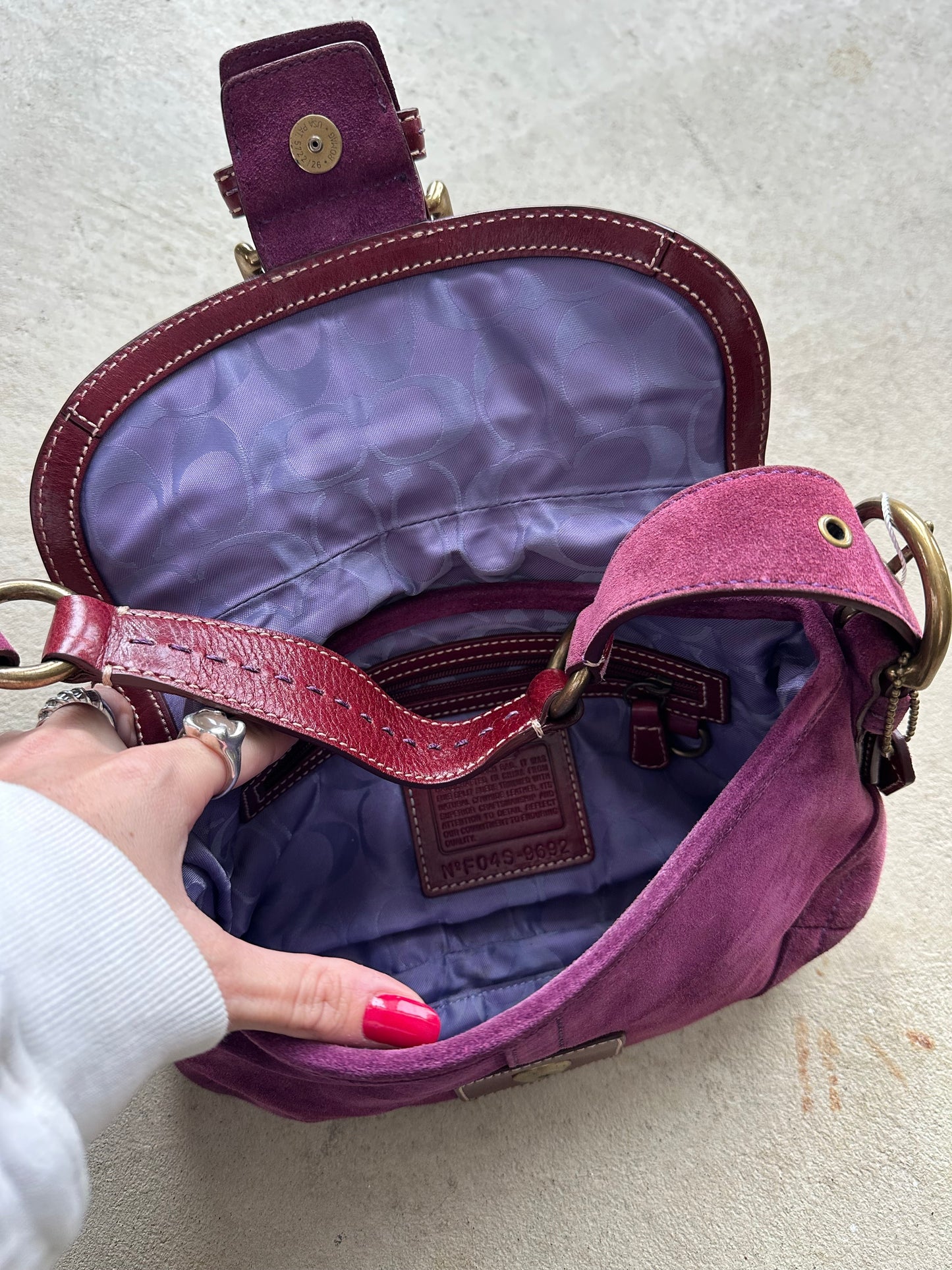 vintage purple suede coach soho shoulder bag