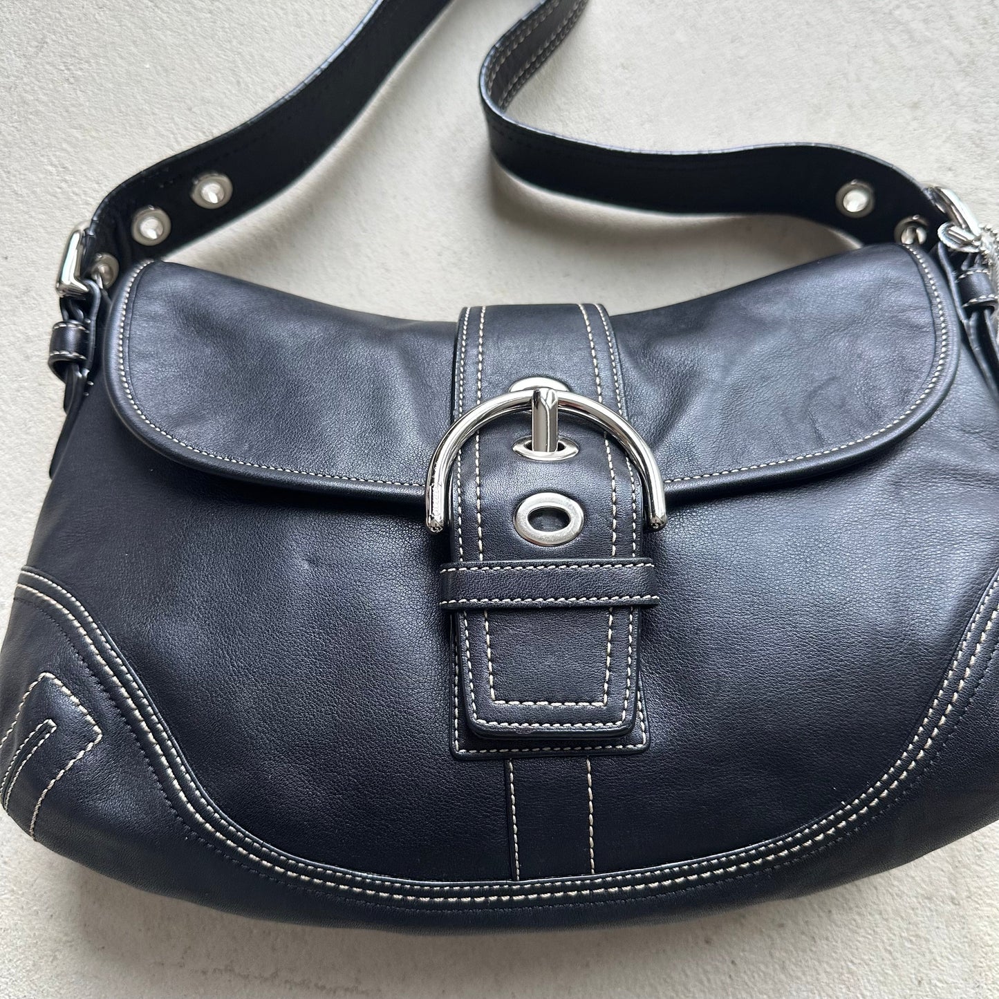 vintage y2k coach black leather soho shoulder bag 25