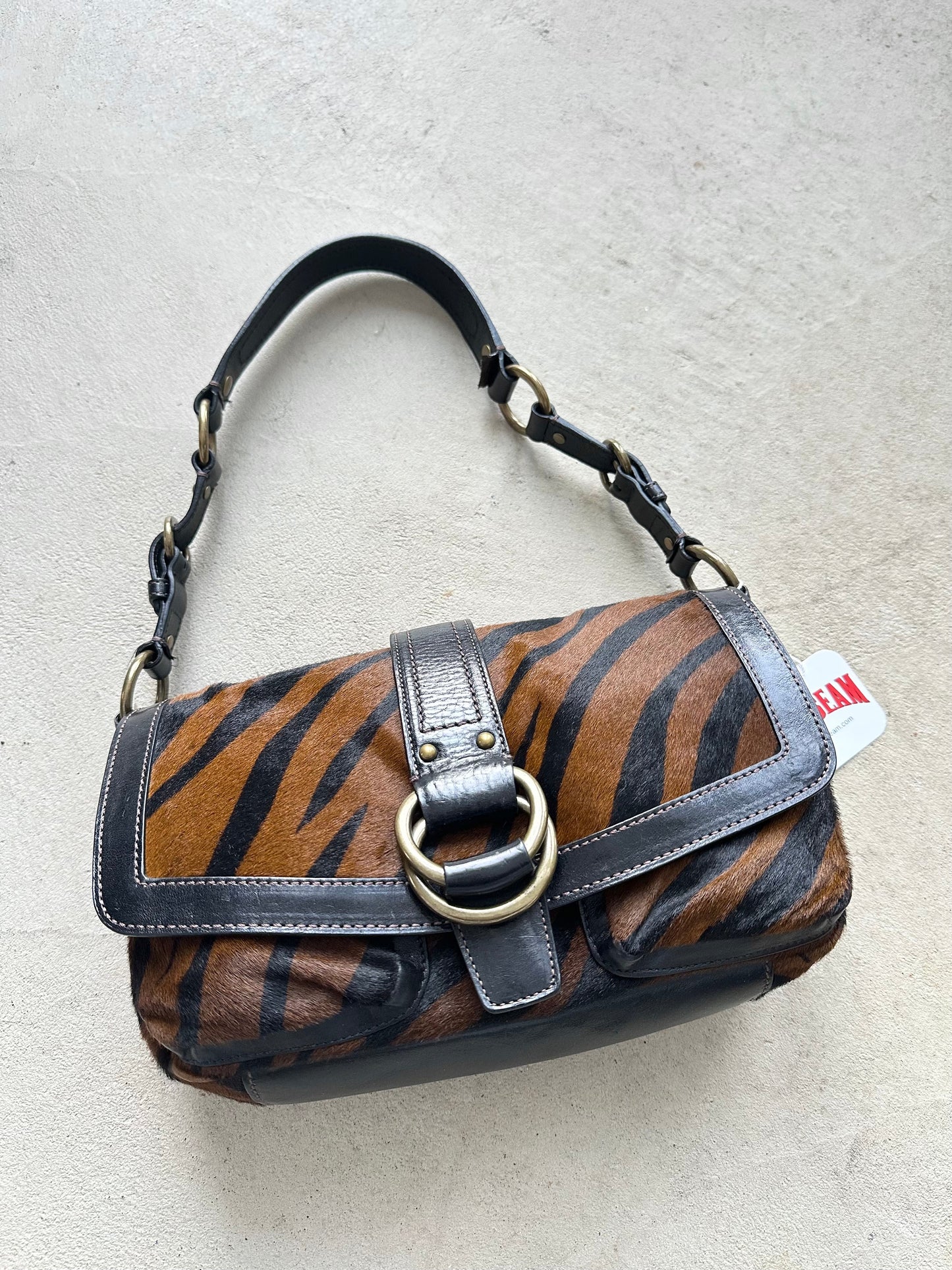 rare vintage y2k coach tiger print pony hair shoulder bag