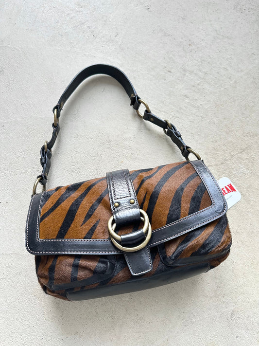 rare vintage y2k coach tiger print pony hair shoulder bag