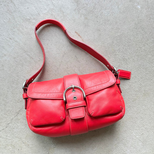 vintage y2k coach red mini leather square soho shoulder bag