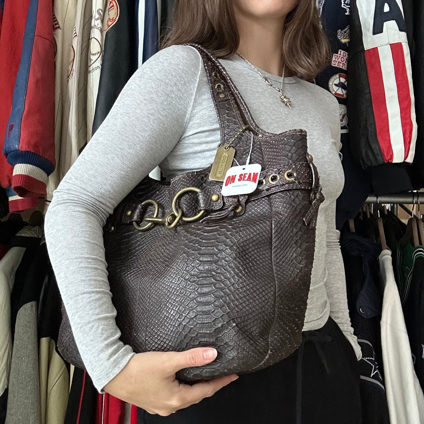 rare coach python embossed leather ergo style tote bag