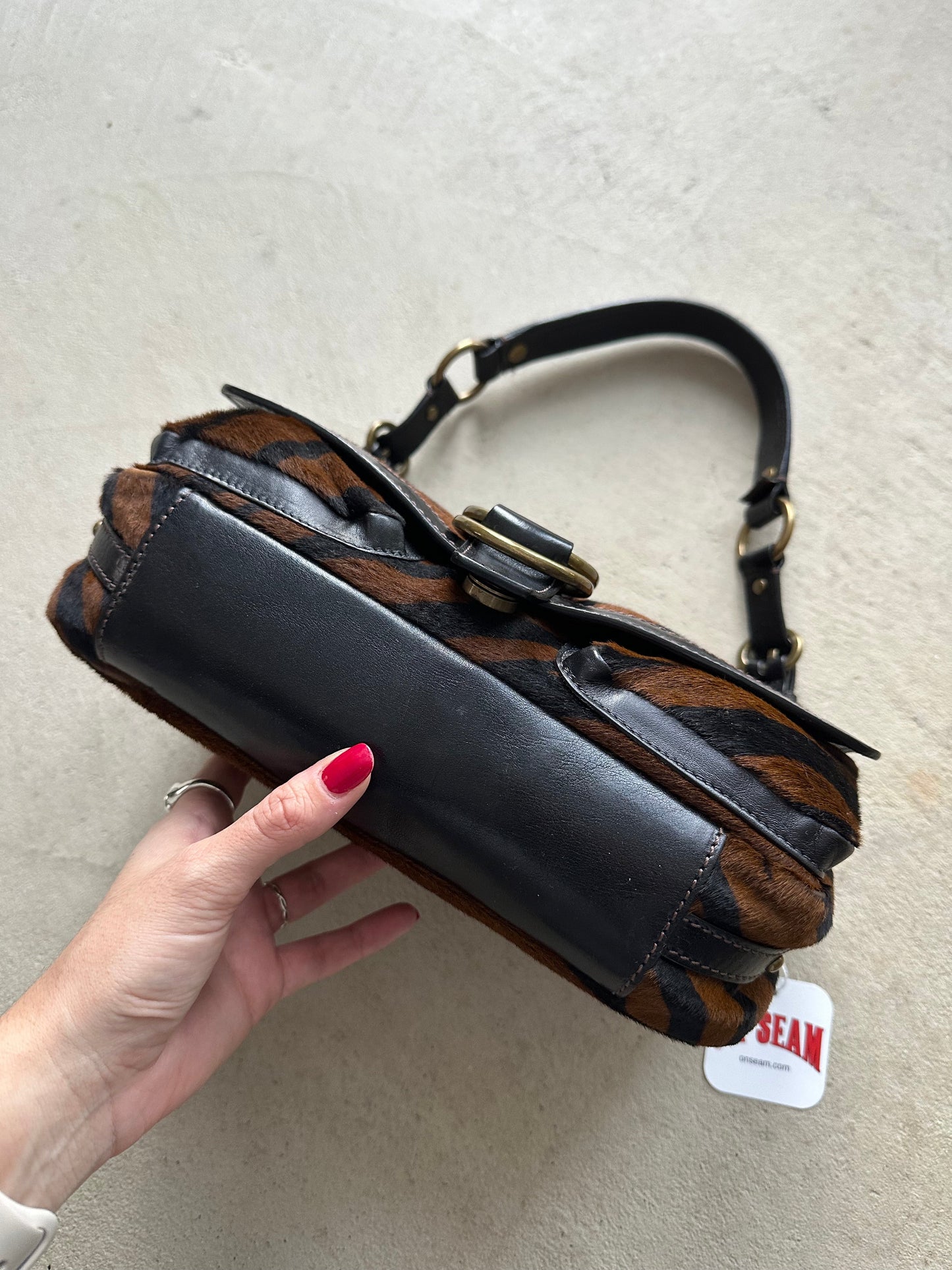 rare vintage y2k coach tiger print pony hair shoulder bag