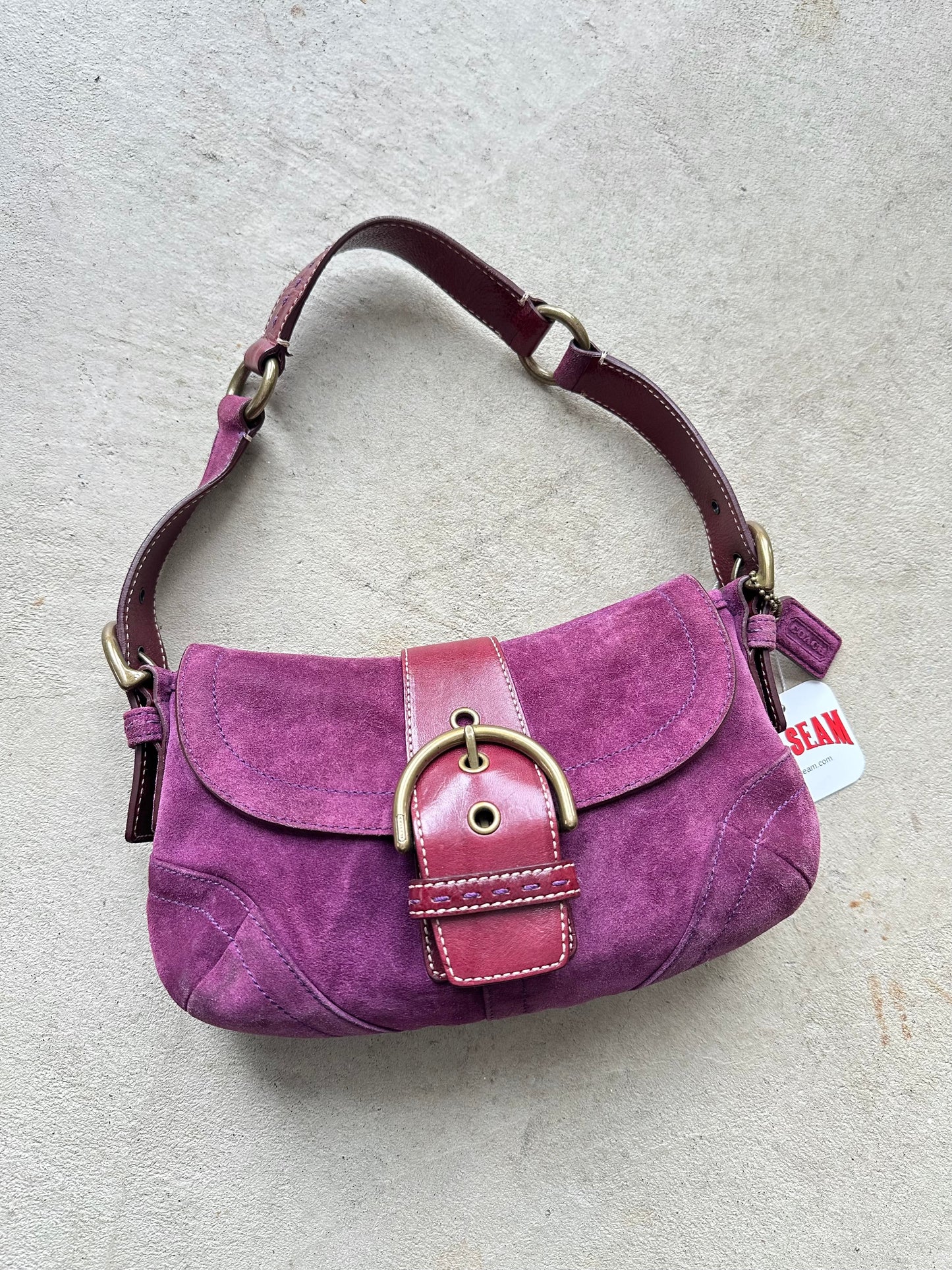 vintage purple suede coach soho shoulder bag