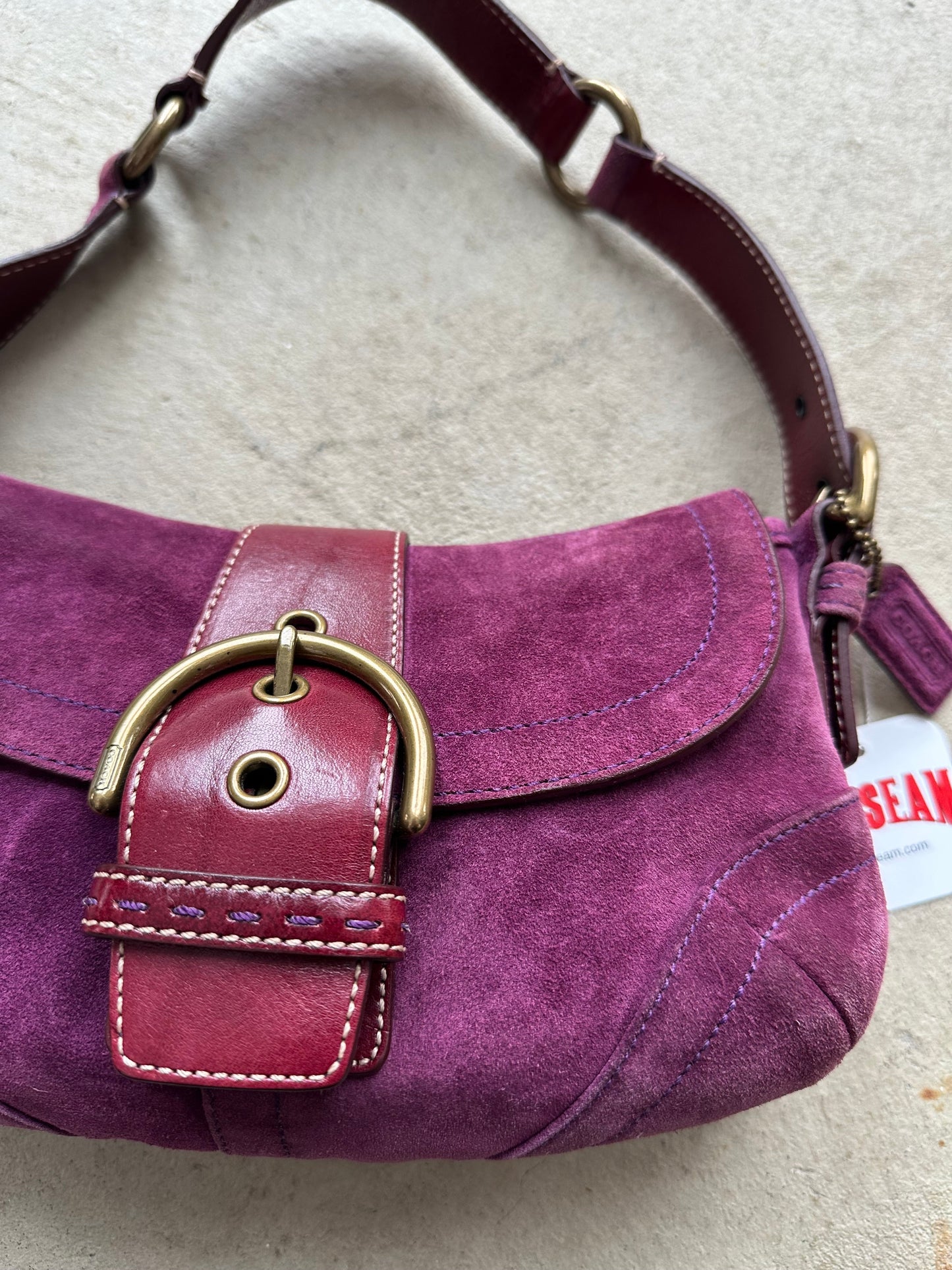 vintage purple suede coach soho shoulder bag