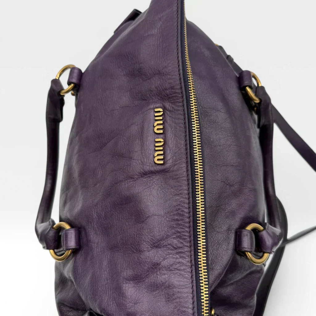 🔥 Pre-owned Miu Miu handbag Vitello Satchel purple 🔥