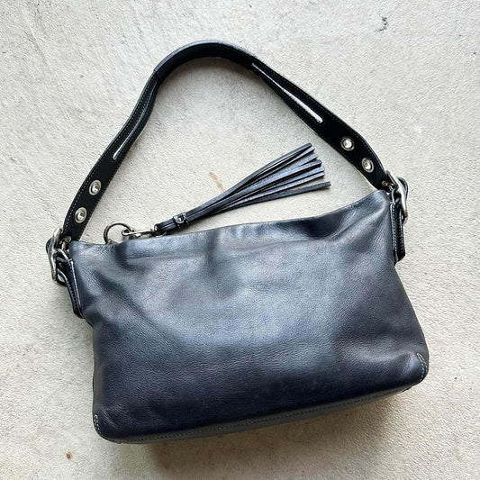 vintage y2k coach black leather shoulder bag 8
