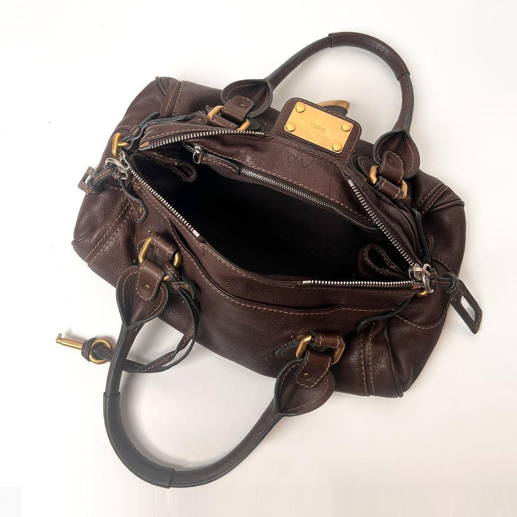 Authentic Vintage 90s Chloé Paddington Bag – Dark Reddish Brown Leather