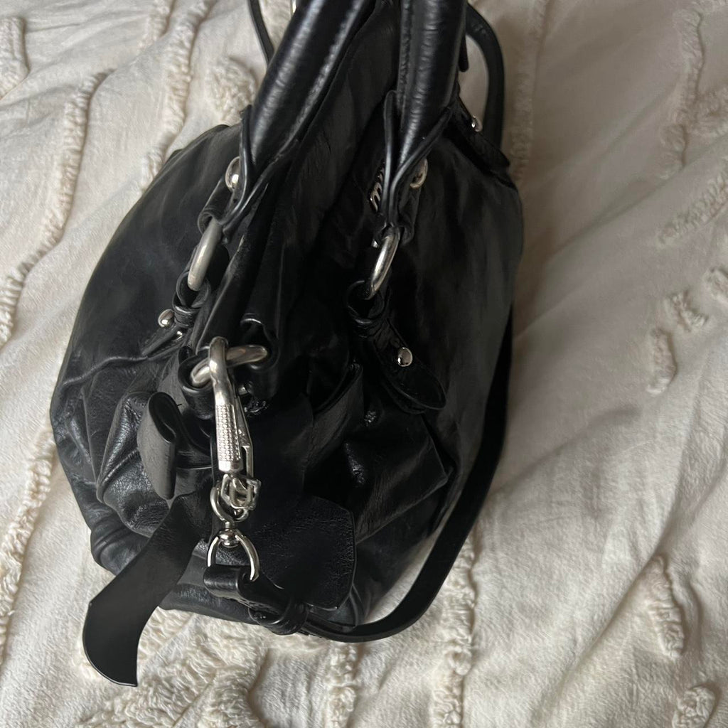 Authentic Miu Miu Vitello Lux Bow Mini Bag – Black