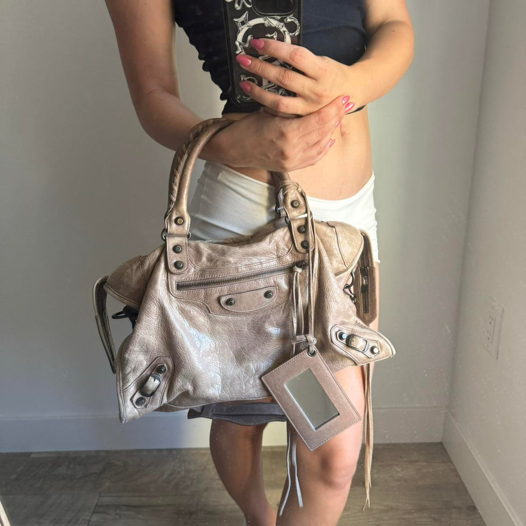 Authentic Balenciaga City Bag in Cream/light Brown