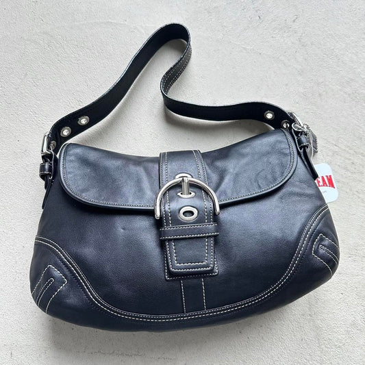 vintage y2k coach black leather soho shoulder bag 25