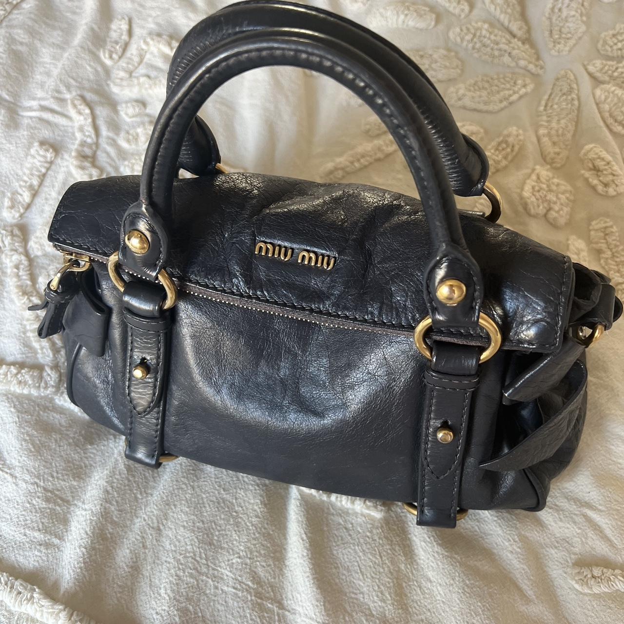 Authentic Miu Miu Vitello Lux Bow Mini Bag – Black