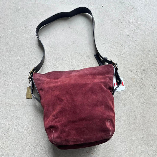 vintage coach red suede shoulder bag