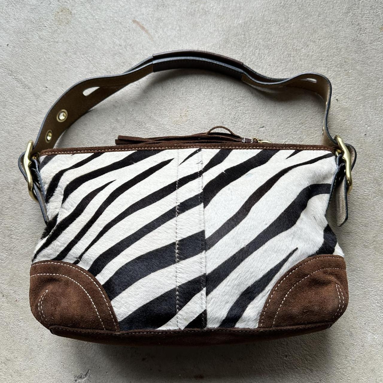 rare vintage y2k coach zebra print pony hair shoulder bag