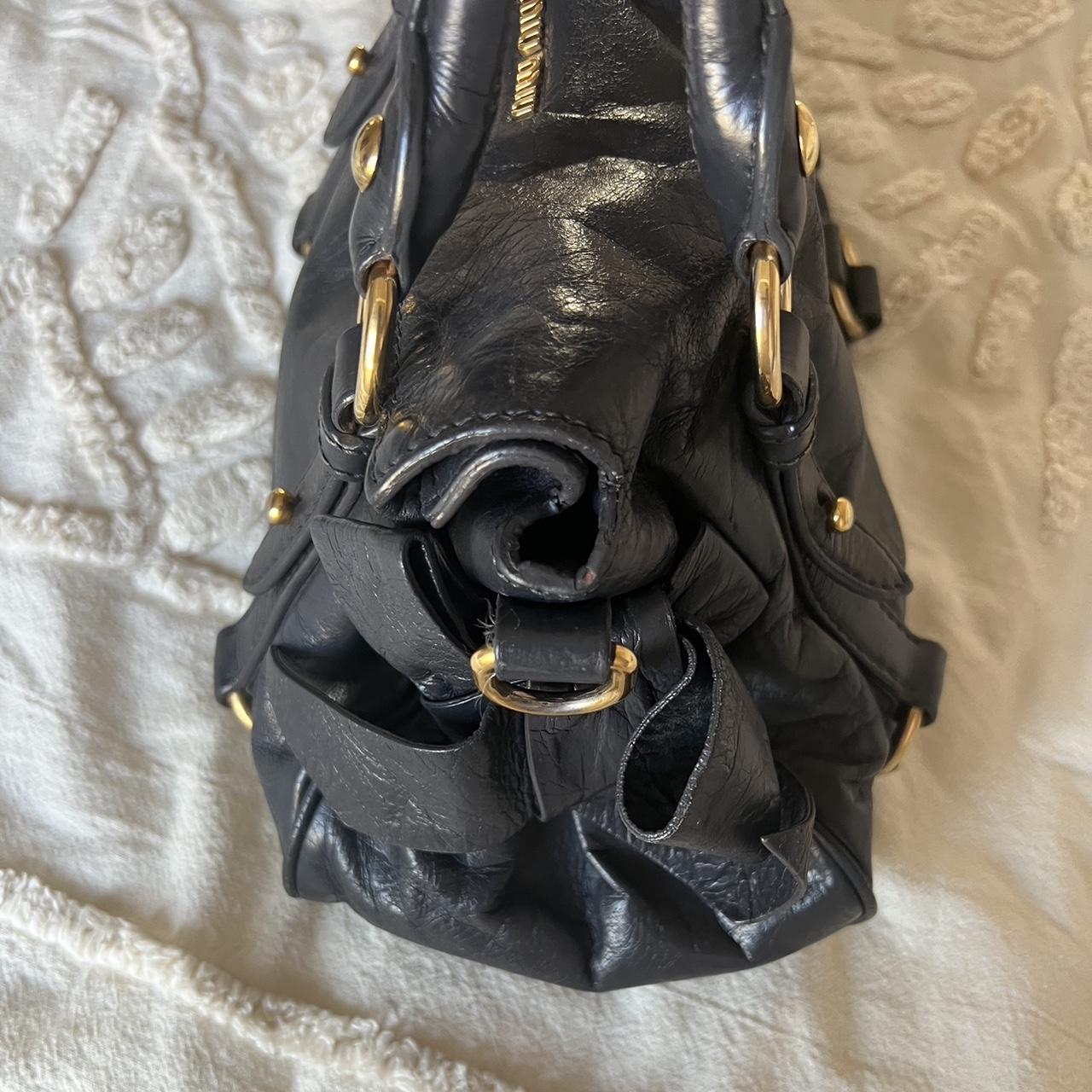 Authentic Miu Miu Vitello Lux Bow Mini Bag – Black