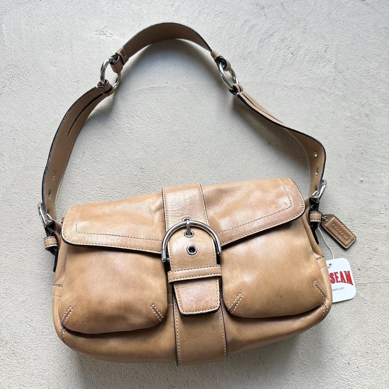 vintage y2k coach tan leather square soho shoulder bag