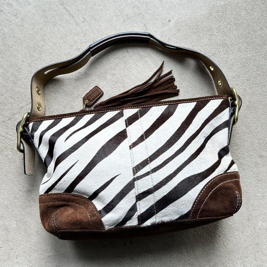 rare vintage y2k coach zebra print pony hair shoulder bag
