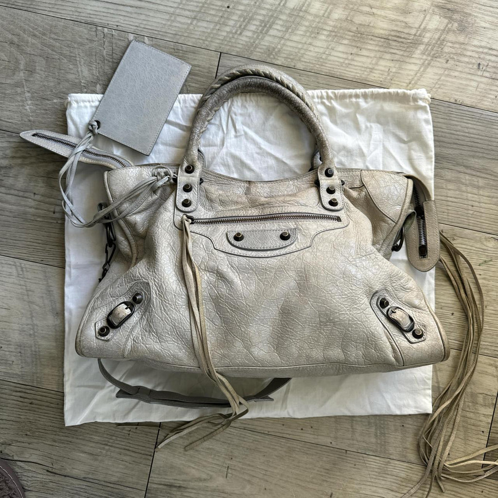 Authentic Balenciaga City Bag Light In Grey Lambskin Leather