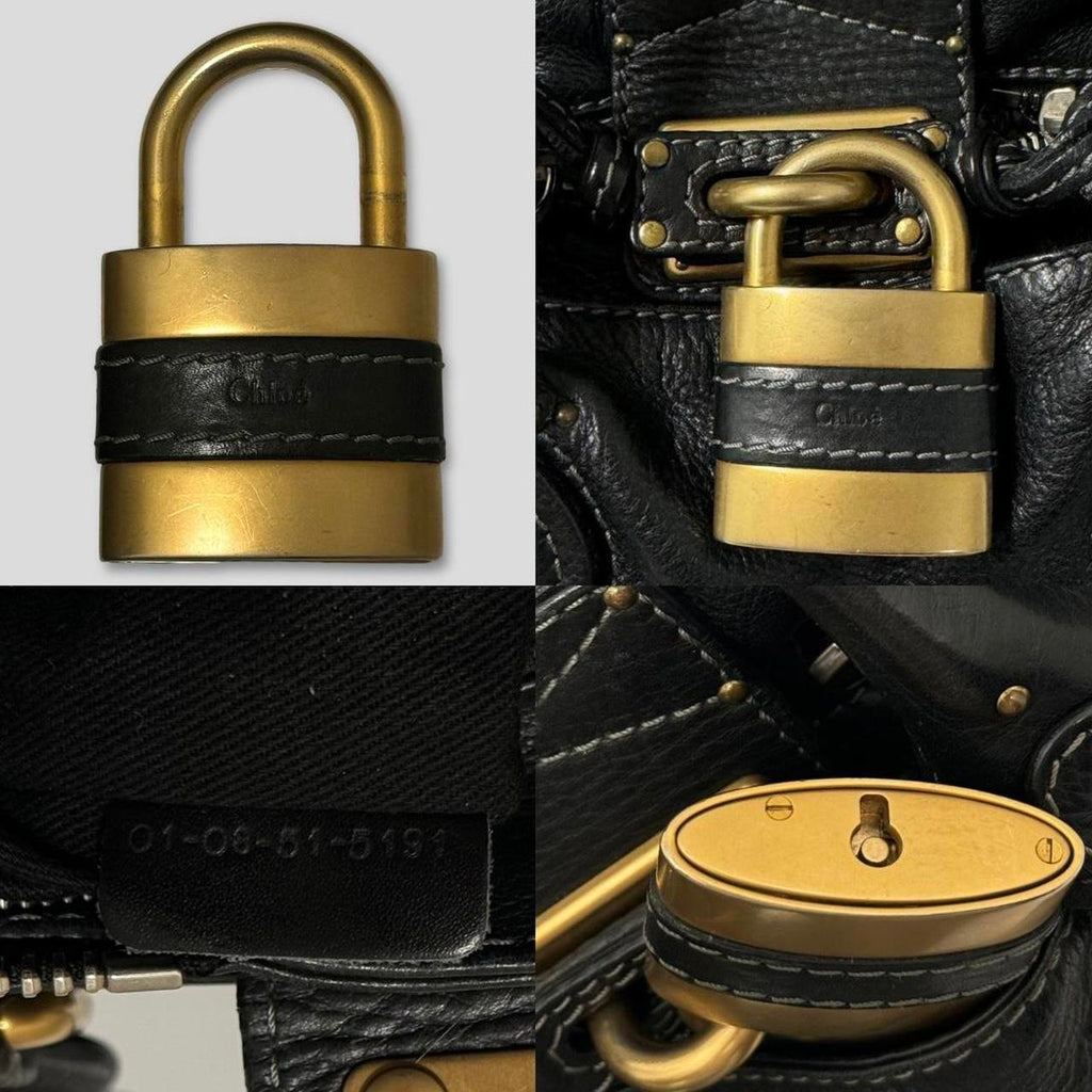 CHLOÉ Paddington Bag  Black Leather With Gold Lock Hardware