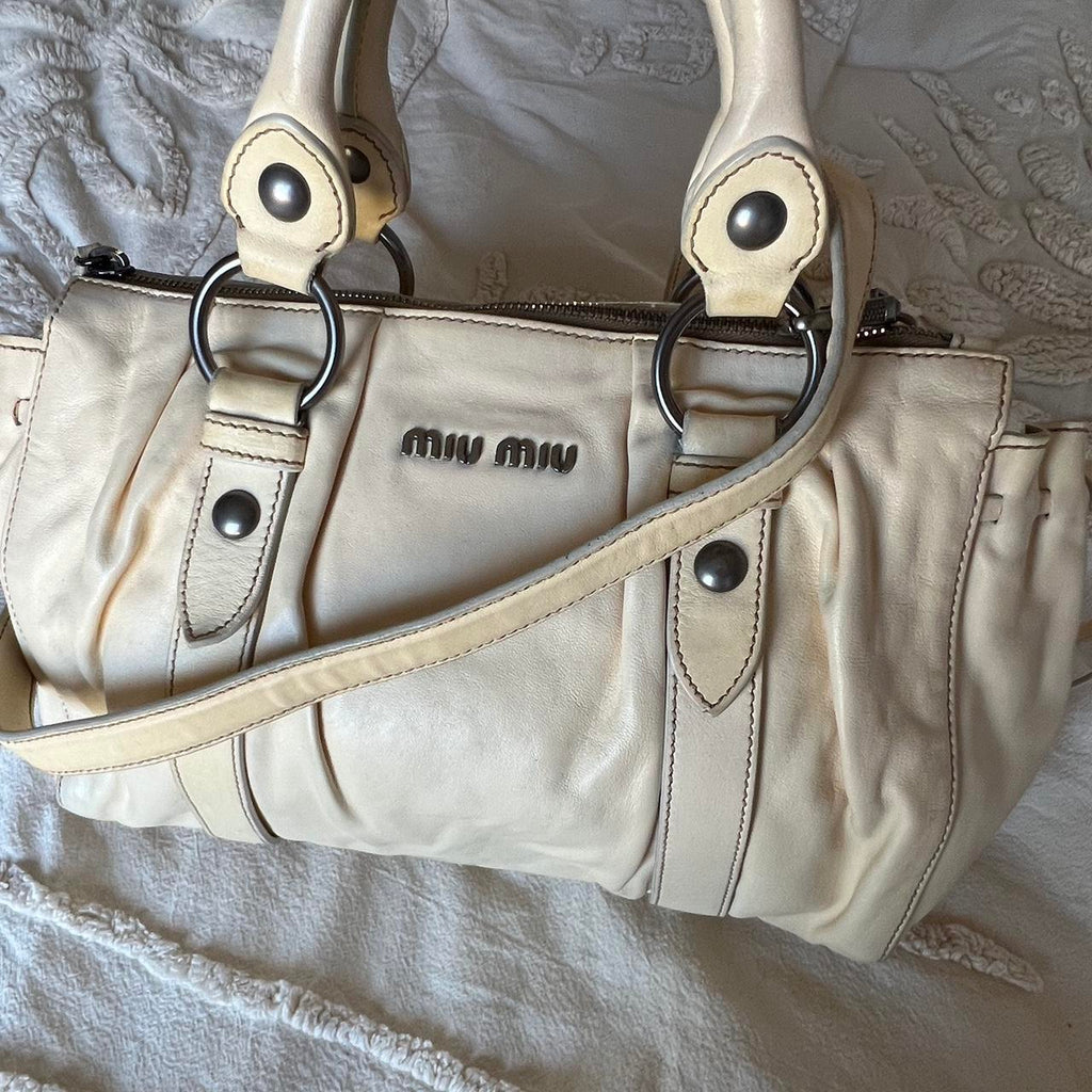 Authentic Cream Miu Miu Vitello Bag – Silver Hardware & Removable Strap