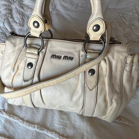 Authentic Cream Miu Miu Vitello Bag – Silver Hardware & Removable Strap