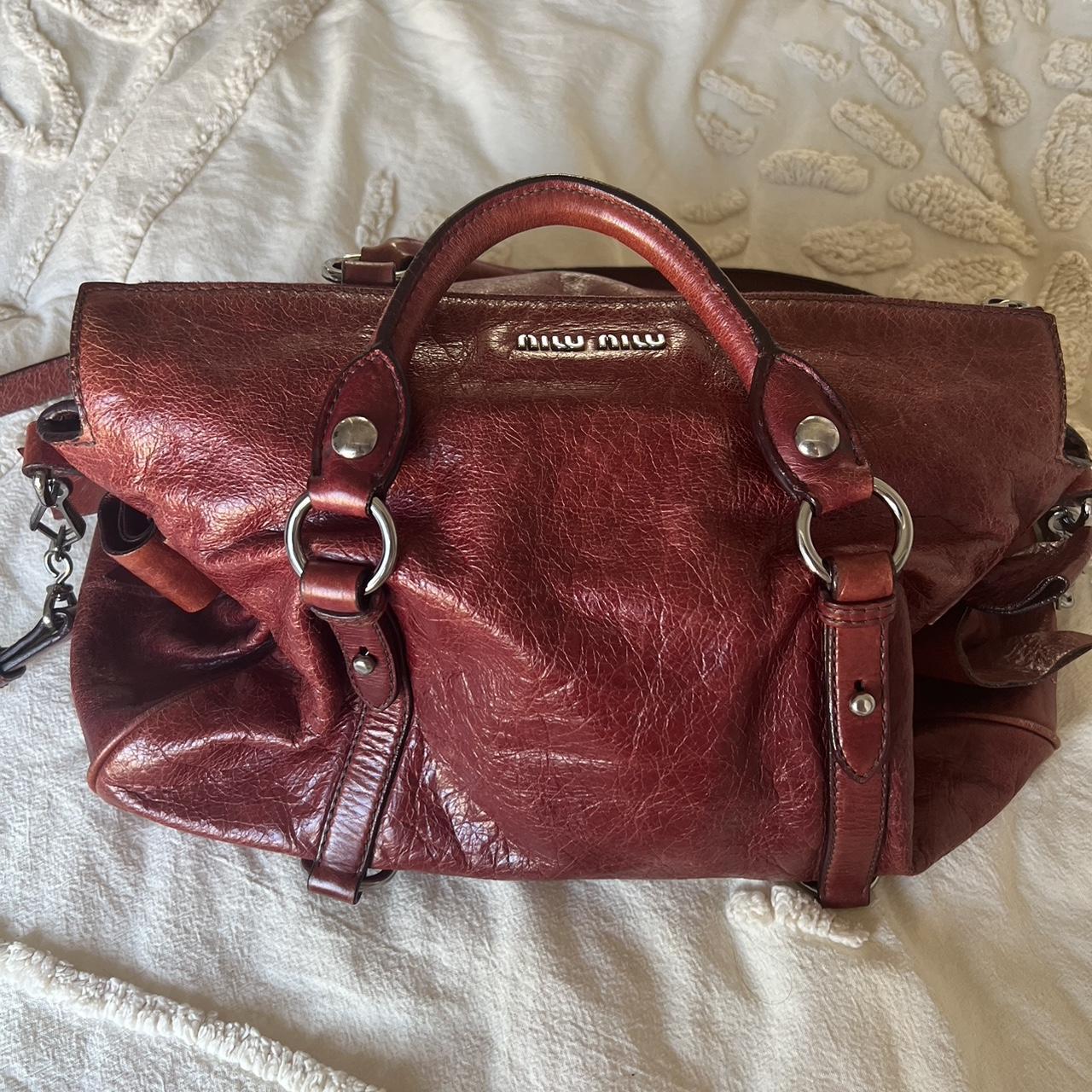 Authentic Miu Miu Vitello Lux Bow Mini Bag – Burgundy