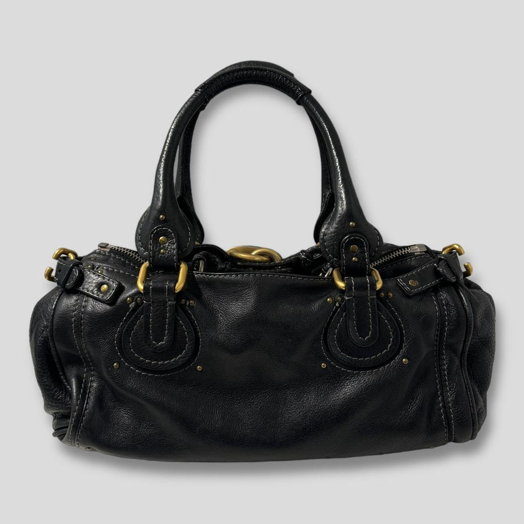 CHLOÉ Paddington Bag  Black Leather With Gold Lock Hardware