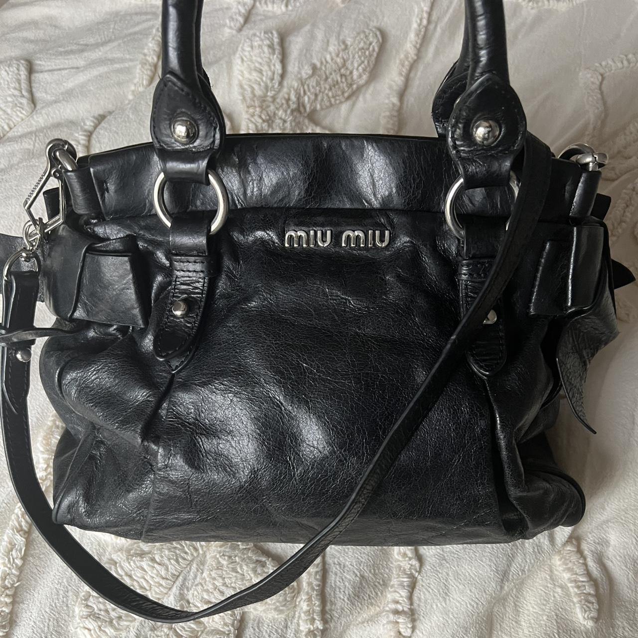 Authentic Miu Miu Vitello Lux Bow Mini Bag – Black