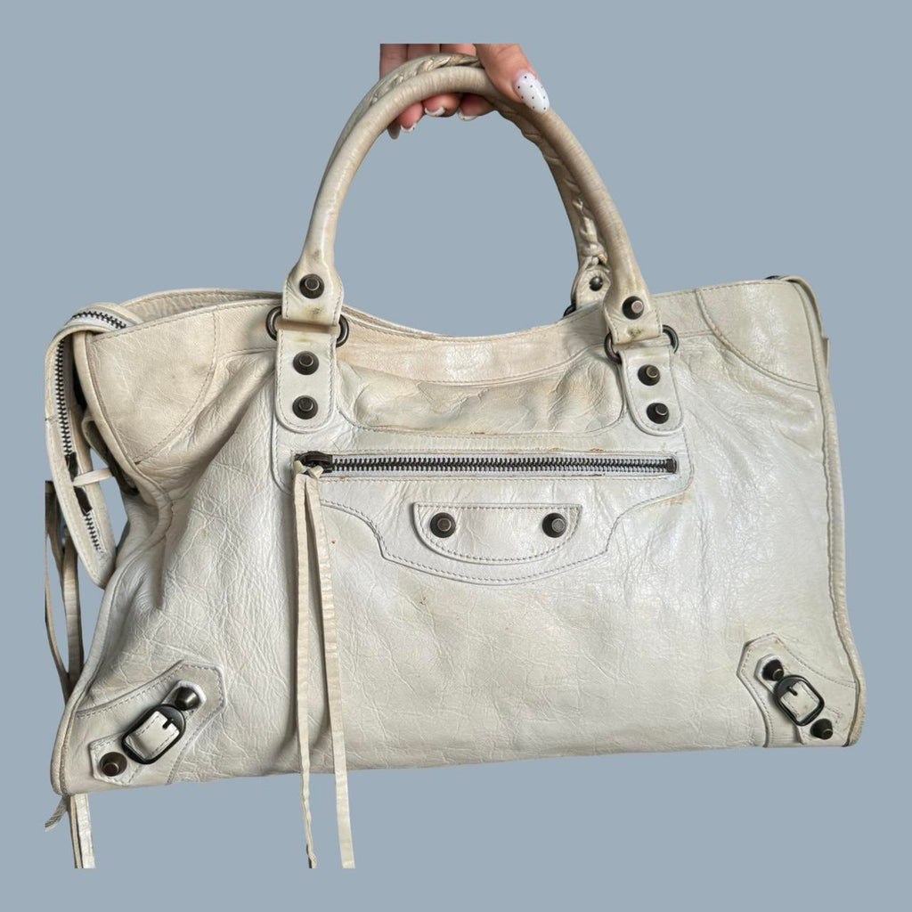 Authentic Balenciaga City Bag – White Lambskin